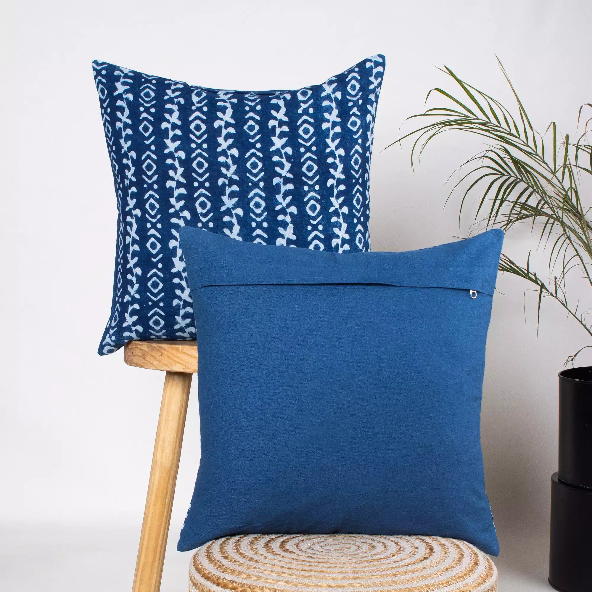 Hand Block Indigo Abstract Printed Pure Cotton Cushion Covers